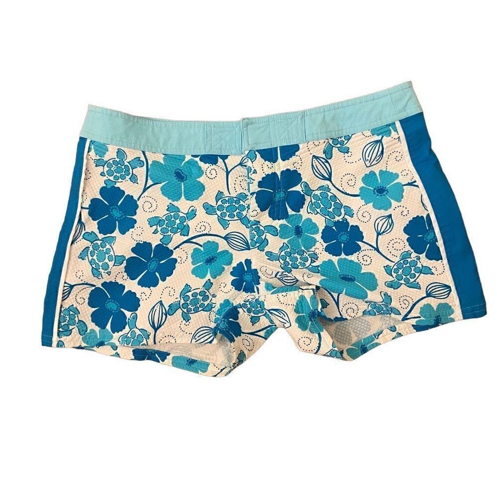 Lilly Pulitzer White Turtle Roll Board Shorts Blue Floral & Turtle Print Size 2